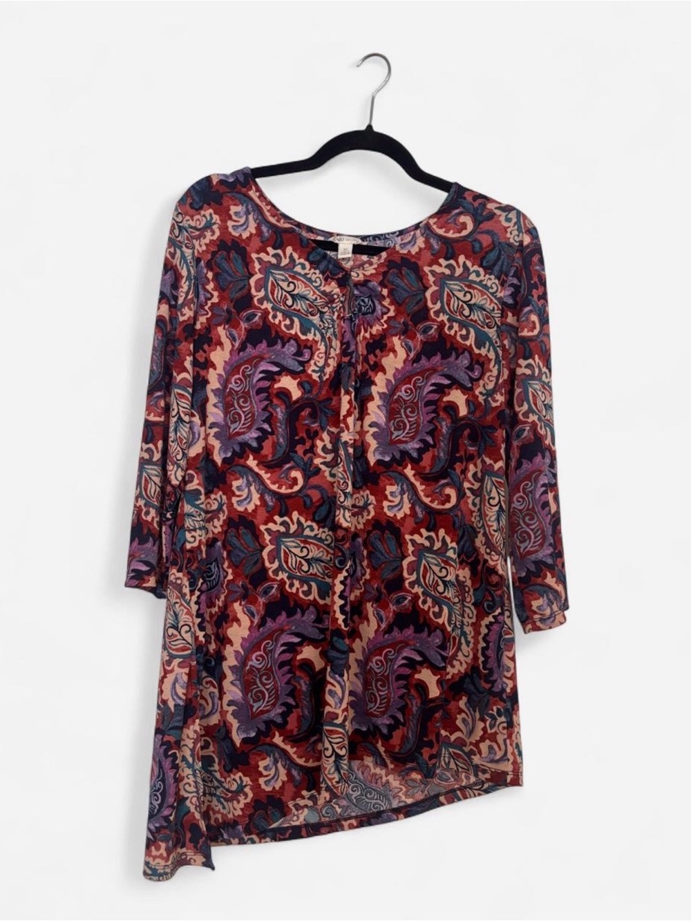 Multicolor Paisley Scoop-Neck Tunic Rust, Purple, Blue- Cato